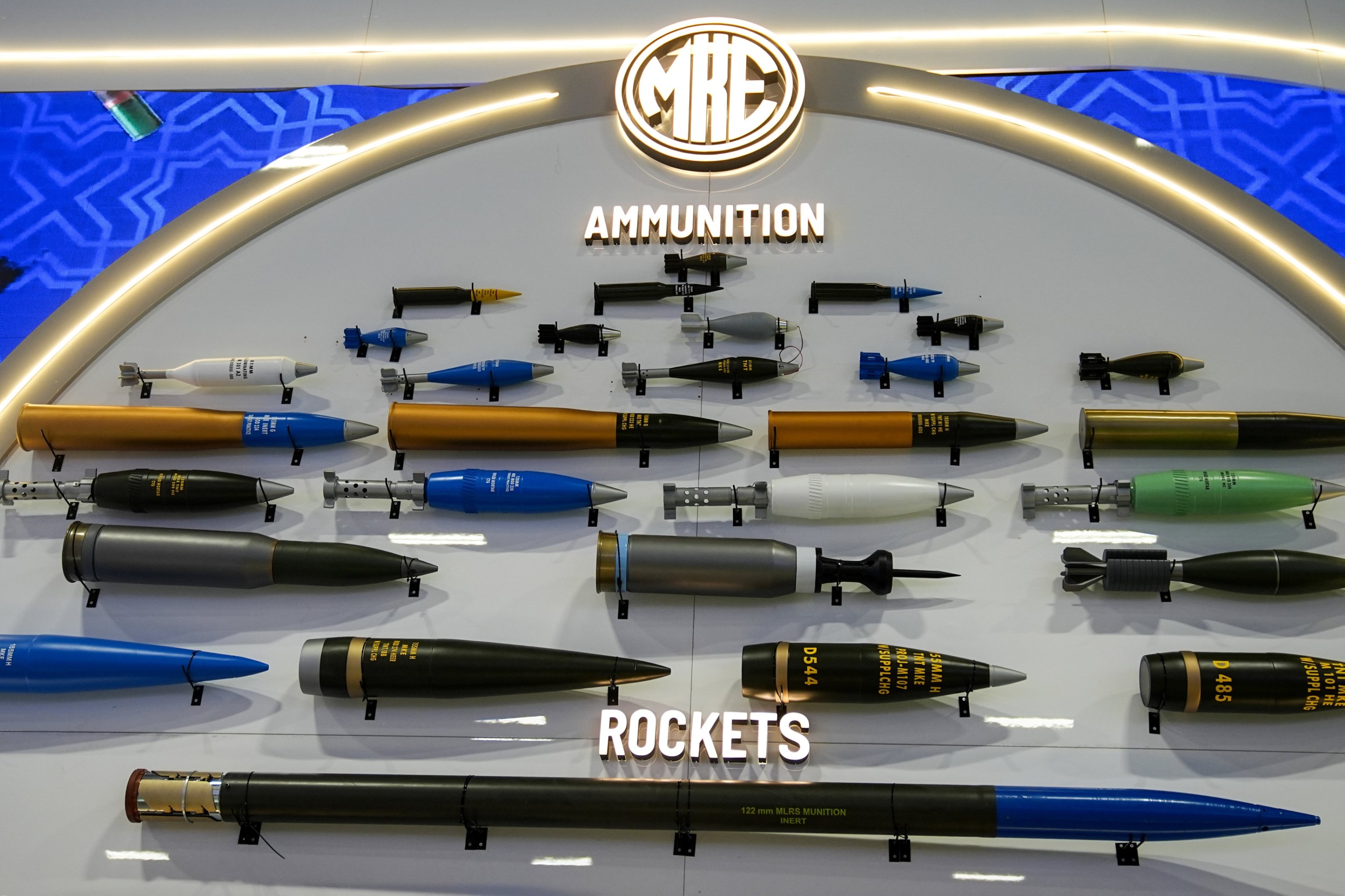 Products of the Turkish company Mechanical and Chemical Industry Corporation (MKE) are displayed at the SAHA 2026 defense fair, Istanbul, Türkiye, May 5, 2026. (AA Photo)