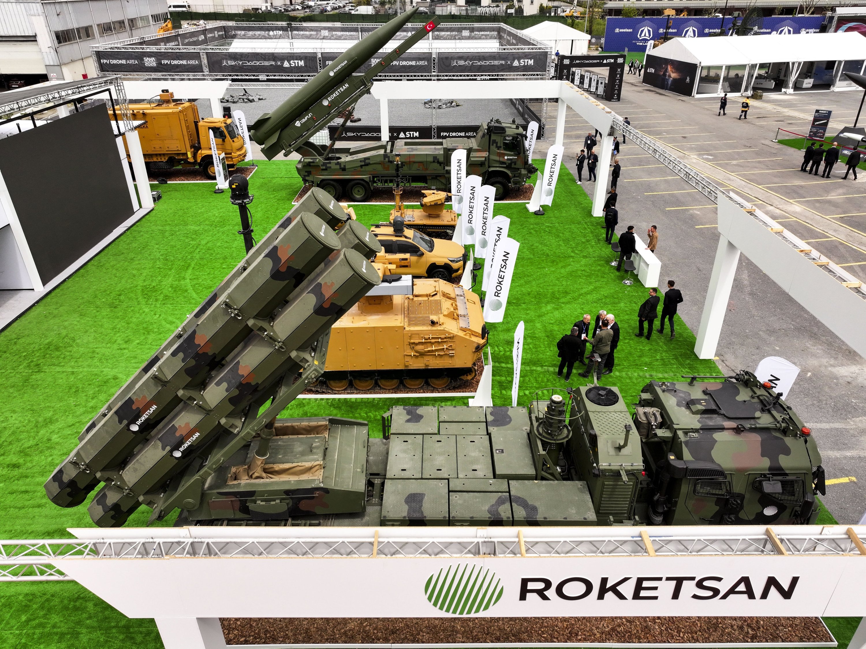Defense systems developed by Türkiye's Roketsan are on display at the SAHA 2026 fair, Istanbul, May 5, 2026. (AA Photo)