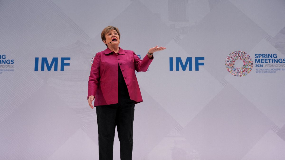 IMF Managing Director Kristalina Georgieva delivers a speech ahead of the IMF/World Bank's spring meetings, Washington, U.S., April 9, 2026. (Reuters Photo)