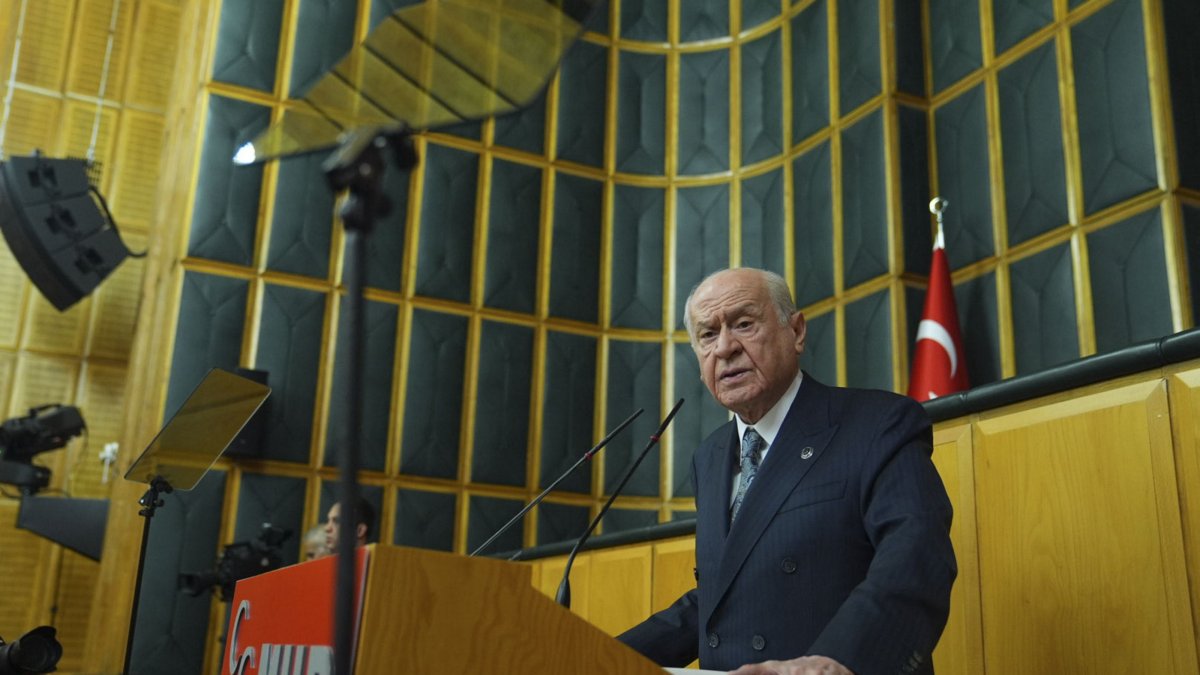 MHP leader Devlet Bahçeli speaks at the parliamentary group meeting of his party, Ankara, Türkiye, May 5, 2026. (AA Photo)