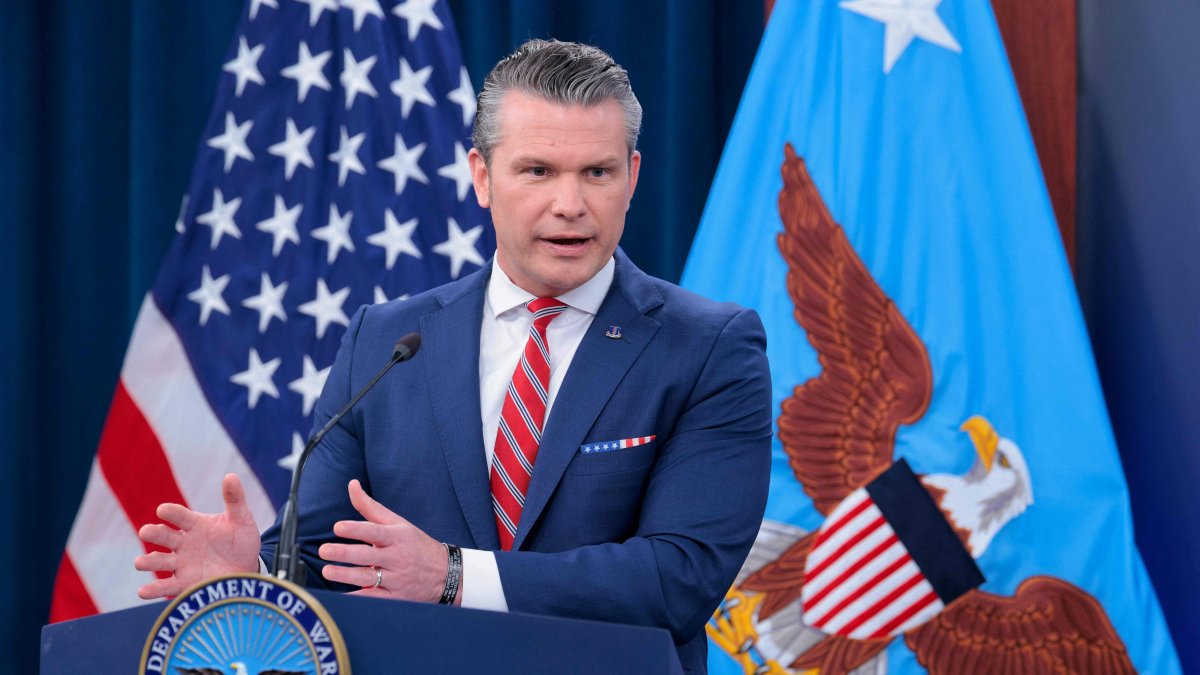 U.S. Secretary of War Pete Hegseth speaks to reporters during a press briefing at the Pentagon in Arlington, Virginia, U.S., May 05, 2026. (AFP Photo)