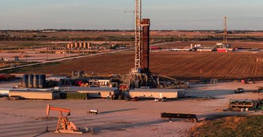 A drone view of drilling rigs, Midland, Texas, U.S., June 11, 2025. (Reuters Photo)