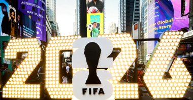The New York/New Jersey's FIFA World Cup 2026 logo is revealed during the kickoff event in Times Square in New York City, U.S., May 18, 2023. (Reuters Photo)