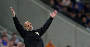 Manchester City manager Pep Guardiola reacts during the Premier League match against Everton at Hill Dickinson Stadium, Liverpool, Britain, May 4, 2026. (Reuters Photo)