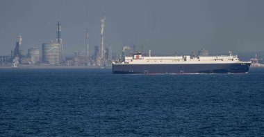 A Japanese cargo vessel sails through Tokyo Bay, Tokyo, Japan, April 8, 2026. (AFP Photo)
