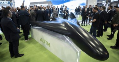 The Kuzgun long-range kamikaze unmanned aerial vehicle is on display at the SAHA 2026 trade show, Istanbul, Türkiye, May 5, 2026. (AA Photo)