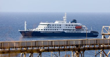 Dutch cruise ship MV Hondius is anchored off the coast of the city of Praia on the island of Santiago, Cape Verde, May 4, 2026. (EPA Photo)