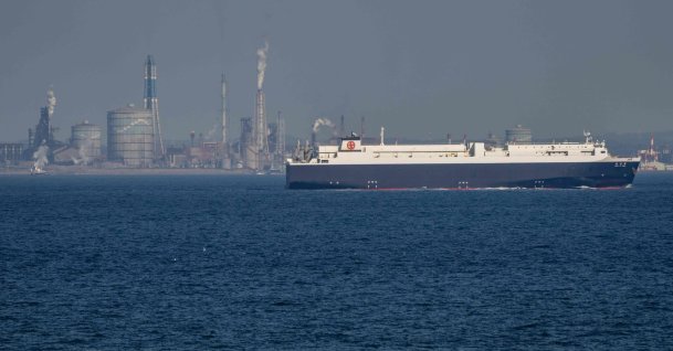 A Japanese cargo vessel sails through Tokyo Bay, Tokyo, Japan, April 8, 2026. (AFP Photo)