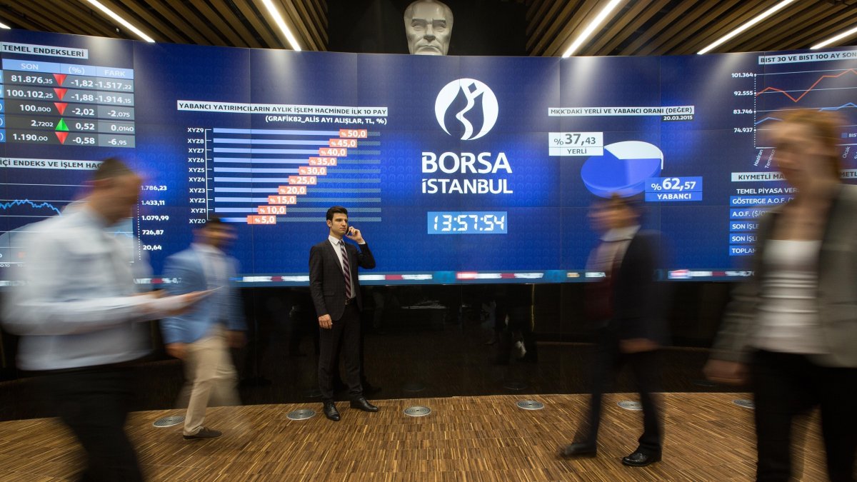 A general view of people moving in front of the Borsa Istanbul stock exchange sign in this file photo, Istanbul, Türkiye. (IHA Photo)