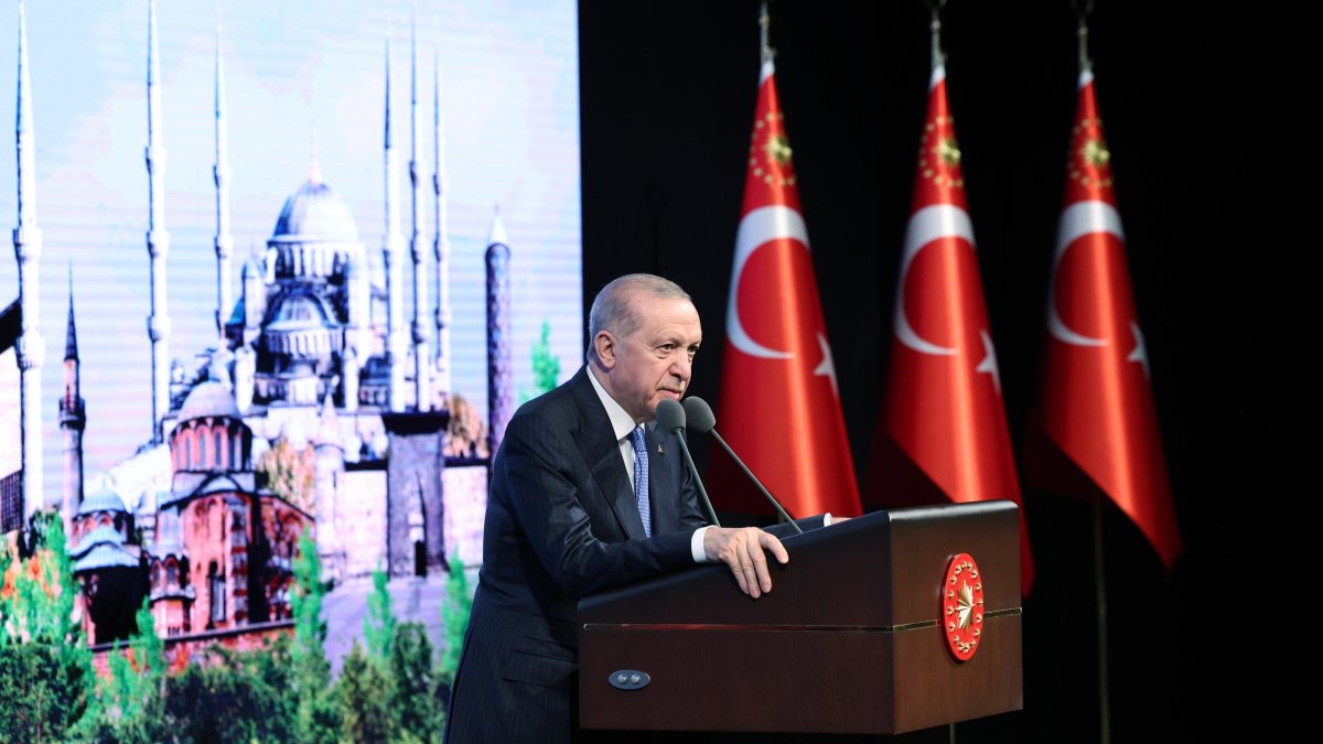 President Recep Tayyip Erdogan delivers a speech during the Foundations Week Celebration Program, Ankara, Türkiye, May 6, 2026. (AA Photo)