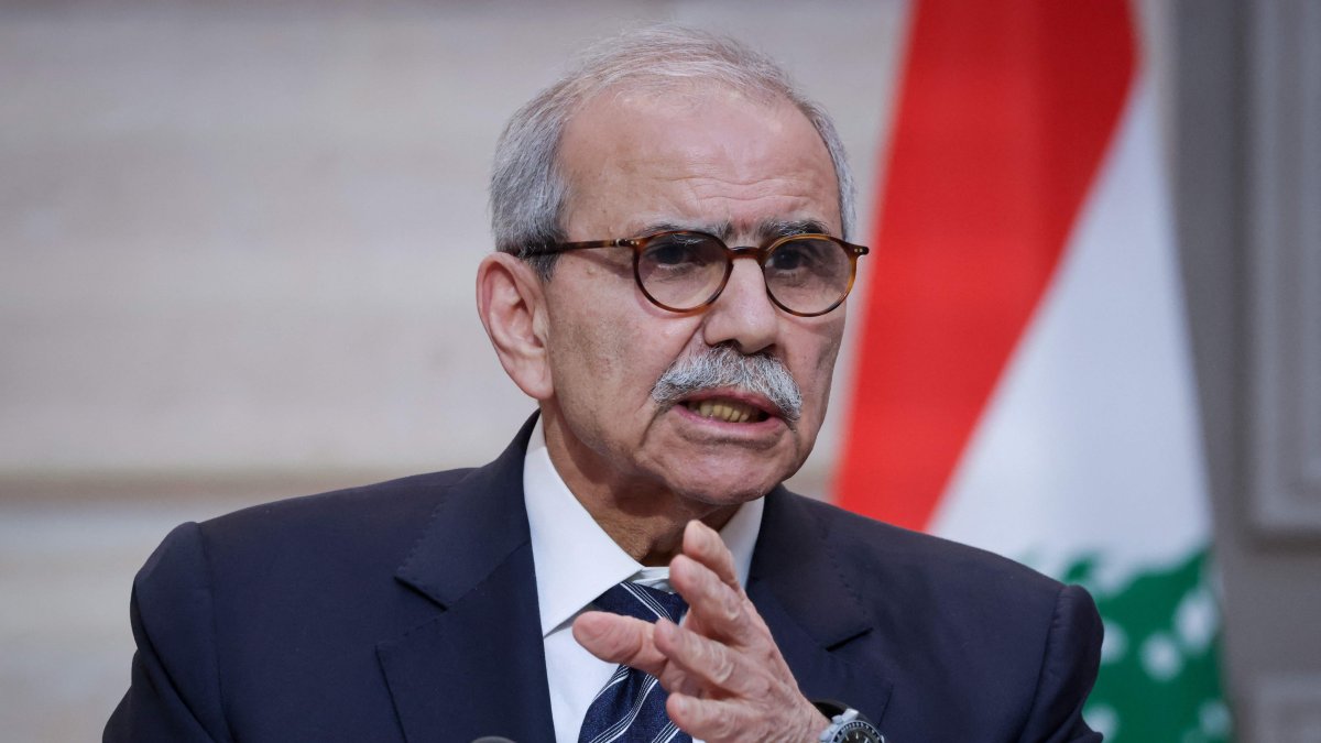 Lebanon's Prime Minister Nawaf Salam speaks during a joint declaration press event with French President following their meeting at the Elysee Presidential Palace in Paris, April 21, 2026. (AFP File Photo)