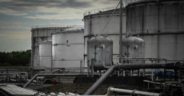This photograph shows fuel storage tanks at a petroleum depot in Ambes, near Bordeaux, France, May 5, 2026. (AFP Photo)