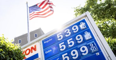 Gas prices are displayed outside an Exxon filling station, Washington, U.S., April 20, 2026. (EPA Photo)