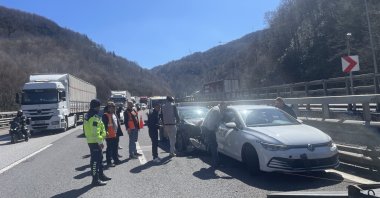 Emergency teams respond to a pileup involving five vehicles on the Anadolu Motorway, Bolu, Türkiye, April 9, 2026. (AA Photo)