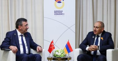Vice President Cevdet Yılmaz (L) attends a meeting with Armenian Prime Minister Nikol Pashinyan, Yerevan, Armenia, May 4, 2026. (AA Photo)