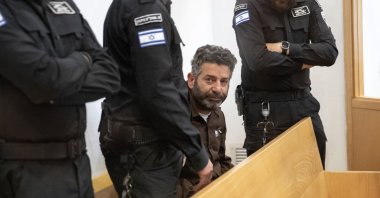 Saif Abu Keshek, a Spanish national of Palestinian origin, is held at a court in Beersheva, Israel, May 6, 2026. (AA Photo)