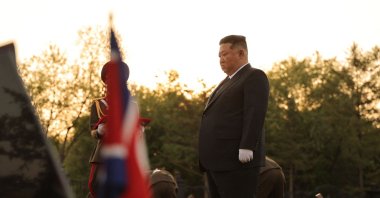 North Korean leader Kim Jong Un attends a ceremony to honor North Korean troops killed while fighting alongside Russia in the war against Ukraine at the Memorial Museum of Combat Feats at the Overseas Military Operations in Pyongyang, North Korea, April 26, 2026. (AFP Photo)