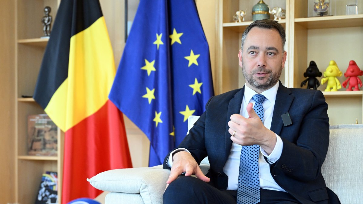 Belgian Foreign Minister and Deputy Prime Minister Maxime Prevot speaks during an interview ahead of an economic mission from Belgium to Türkiye led by Queen Mathilde, Brussels, Belgium, May 7, 2026. (AA Photo)