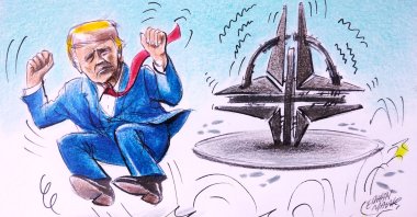 "In addition to Trump’s public criticisms of the Italian and Spanish governments’ reluctance to allow the use of American bases in the Iran war, his latest actions regarding Germany revealed just how serious the crisis among allies could become." (Illustration by Erhan Yalvaç)