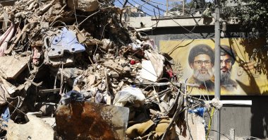 A view of a partially damaged building targeted by an Israeli strike in the neighborhood of Haret Hreik, a southern suburb of Beirut, Lebanon, May 7, 2026. (EPA Photo)