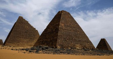 Pyramids stand in the Meroe desert, part of the archaeological sites of the Island of Meroe on the eastern shore of the Nile River, north of Khartoum, Sudan, April 22, 2026. (AFP Photo)