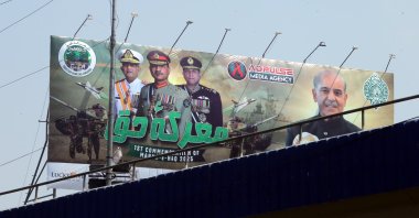 A billboard marking the first anniversary of a conflict with India is seen along a roadside in Karachi, Pakistan, May 7, 2026. (EPA Photo)
