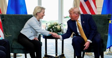 U.S. President Donald Trump shakes hands with European Commission President Ursula von der Leyen, Turnberry, Scotland, Britain, July 27, 2025. (Reuters Photo)