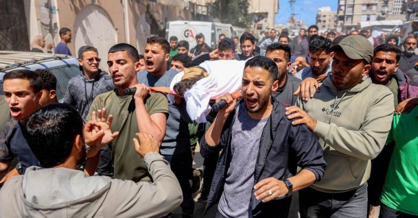 Mourners carry the body of Azzam Khalil al-Hayya, son of the deputy chairman of Hamas' Political Bureau Khalil al-Hayya, after the former was killed the previous day by Israeli bombardment, during the funeral in Gaza City, Palestine, May 7, 2026. (AFP Photo)
