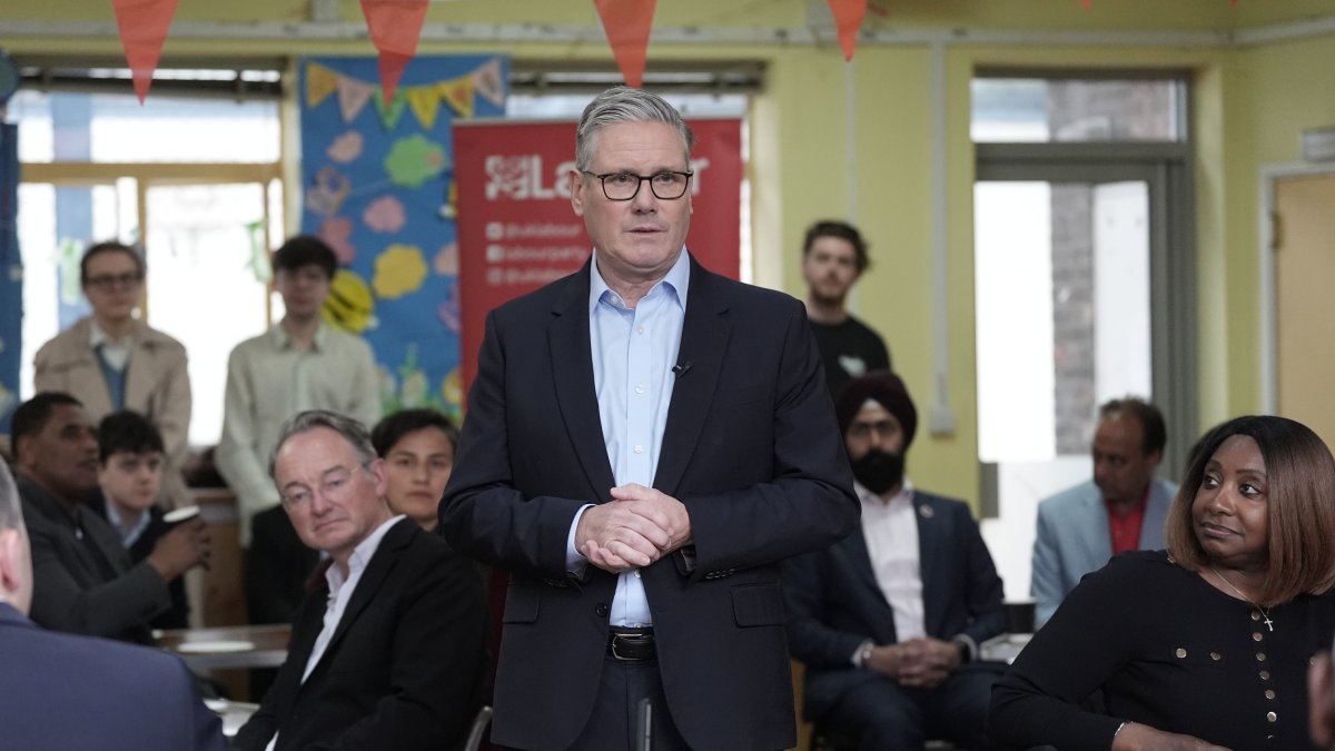 Britain's Prime Minister Sir Keir Starmer speaks to Labour Party members at Kingsdown Methodist Church Hall, in Ealing, London, U.K., May 8, 2026. (AP Photo)