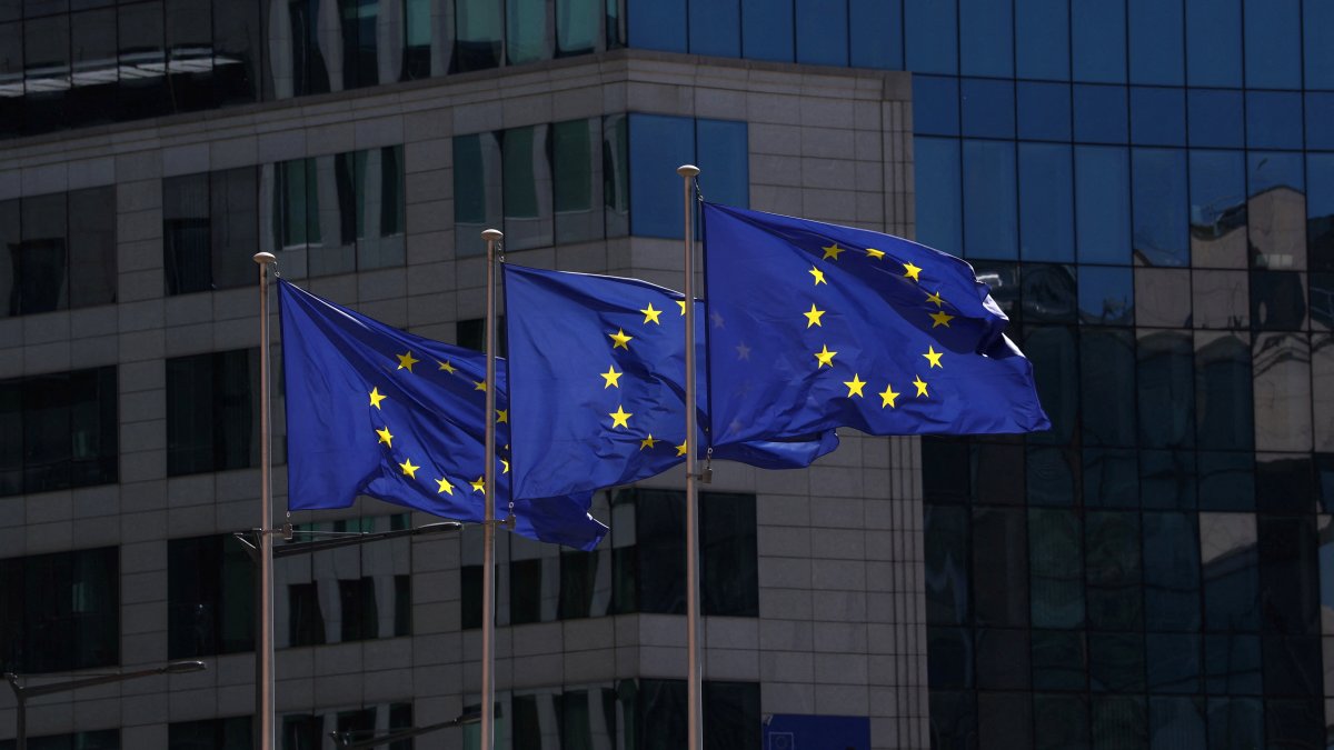European Union flags flutter outside the European Commission headquarters in Brussels, Belgium, April 29, 2026. (Reuters Photo)