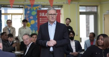 Britain's Prime Minister Sir Keir Starmer speaks to Labour Party members at Kingsdown Methodist Church Hall, in Ealing, London, U.K., May 8, 2026. (AP Photo)