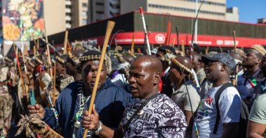Members of civil society organizations march demanding stricter enforcement of immigration regulations concerning undocumented immigrants and foreign nationals, Durban, South Africa, May 6, 2026. (EPA Photo)