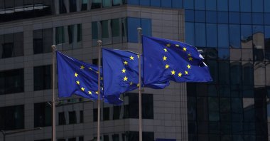 European Union flags flutter outside the European Commission headquarters in Brussels, Belgium, April 29, 2026. (Reuters Photo)