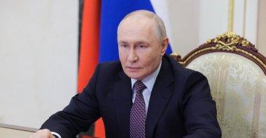Russian President Vladimir Putin chairs a meeting with members of the Security Council via a video link at the Kremlin in Moscow, Russia May 8, 2026. (Sputnik/Mikhail Metzel/Pool via Reuters)