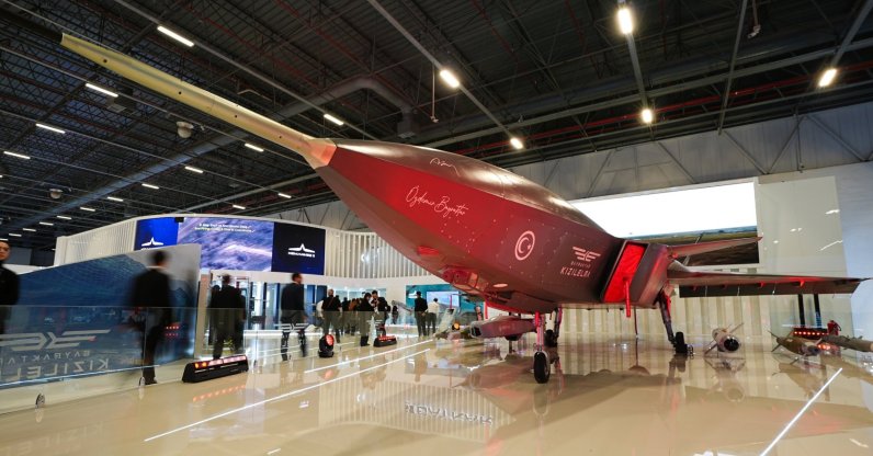The Bayraktar Kızılelma unmanned combat aircraft is on display at the SAHA 2026 defense fair, Istanbul, Türkiye, May 5, 2026. (AA Photo)
