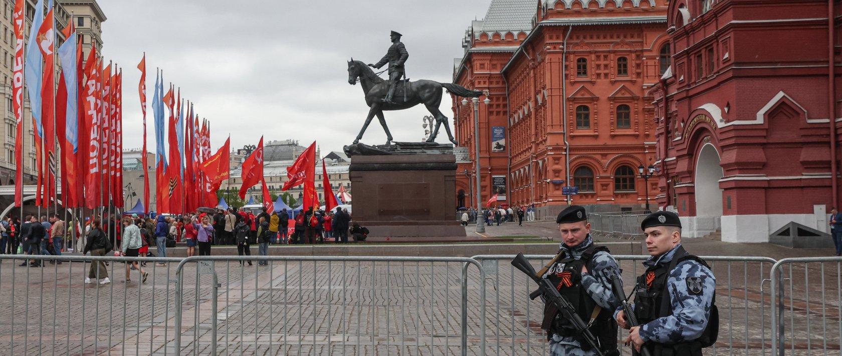 Police officers stand guard in front of Red Square in Moscow, Russia, May 8, 2026. (EPA Photo)