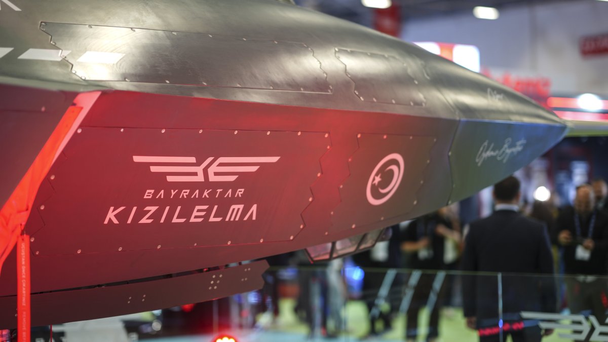 A general view of the body of Baykar's Bayraktar Kızılelma aircraft during the SAHA 2026 defense fair, Istanbul, Türkiye, May 5, 2026. (AA Photo)