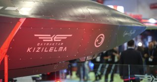 A general view of the body of Baykar's Bayraktar Kızılelma aircraft during the SAHA 2026 defense fair, Istanbul, Türkiye, May 5, 2026. (AA Photo)
