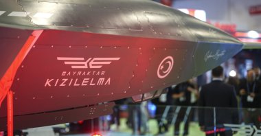 A general view of the body of Baykar's Bayraktar Kızılelma aircraft during the SAHA 2026 defense fair, Istanbul, Türkiye, May 5, 2026. (AA Photo)