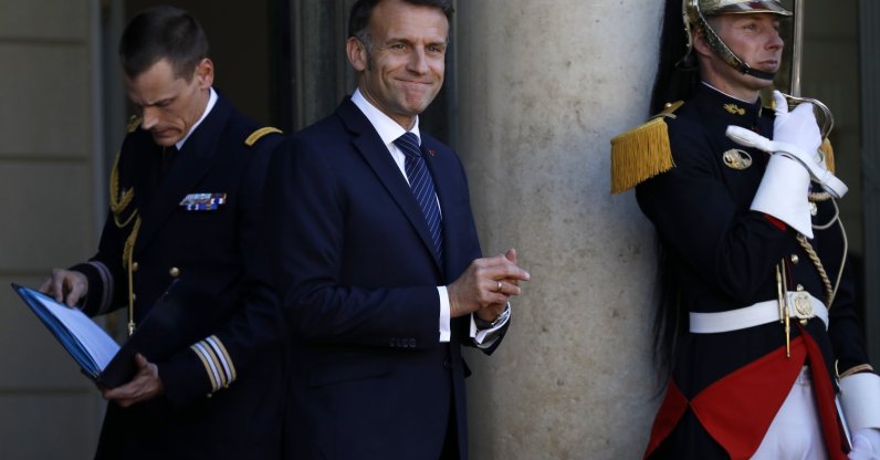 France's President Emmanuel Macron is seen during a welcoming ceremony at the Elysee Presidential Palace, Paris, France, April 15, 2026. (Getty Images Photo)