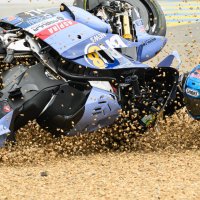 BK8 Gresini Racing MotoGP's Spanish rider Alex Marquez crashes out of the Moto GP Grand Prix of France, Le Mans, France, May 10, 2026. (AFP Photo)