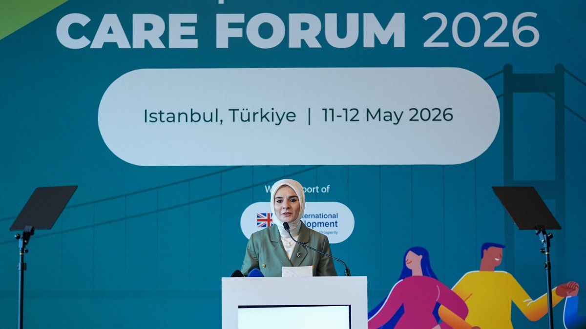 Turkish Family and Social Services Minister Mahinur Özdemir Göktaş speaks during a session titled “Transforming Care Systems for Inclusive, Resilient and Gender-Equal Economies,” organized by U.N. Women in Istanbul, Türkiye, May 11, 2026. (AA Photo)