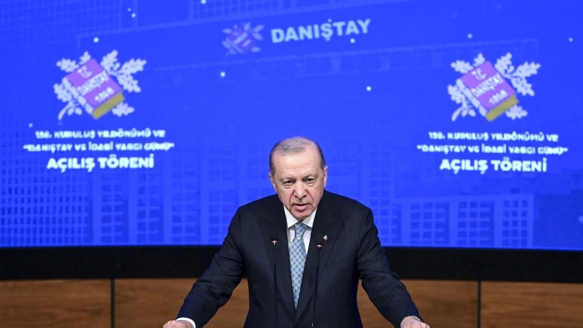 President Recep Tayyip Erdoğan speaks during a ceremony marking the 158th anniversary of the Council of State and Administrative Justice Day in Ankara, Türkiye, May 11, 2026. (AA Photo)