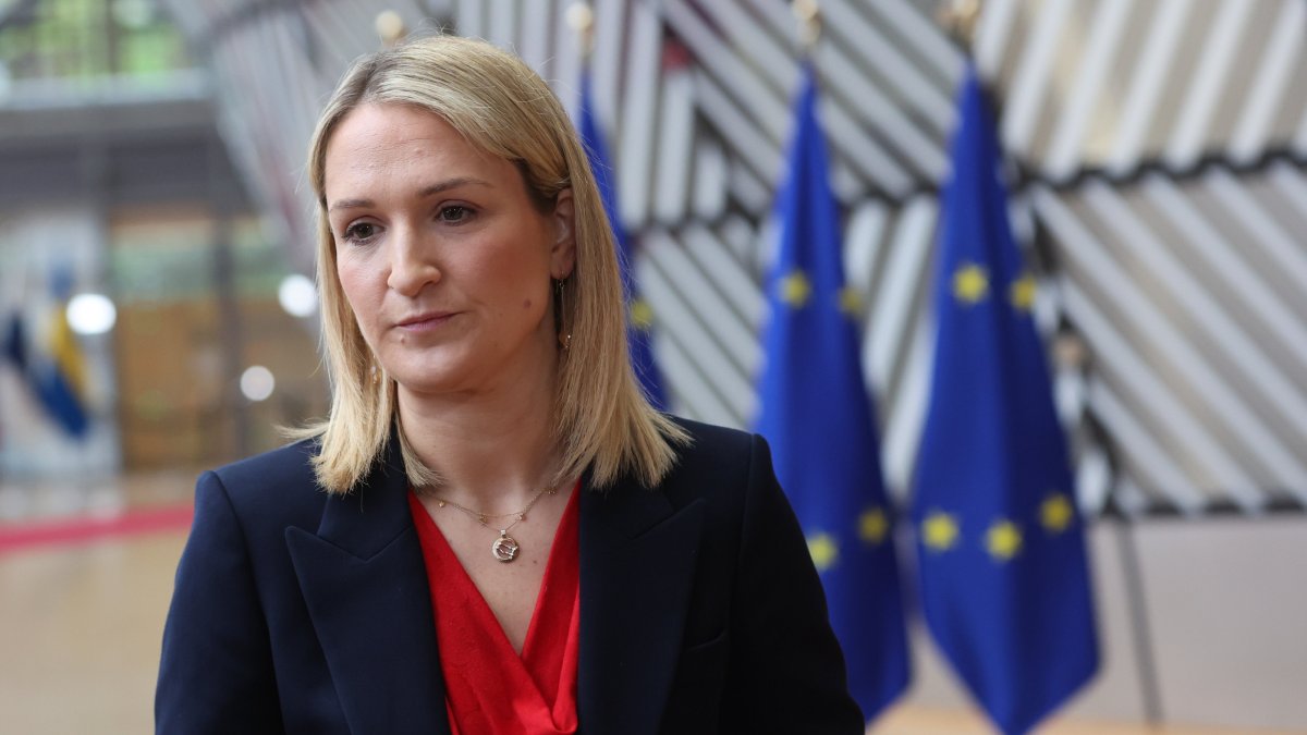 Irish Minister for Foreign Affairs, Trade and Minister for Defense Helen McEntee speaks to the media as she arrives for a meeting of the Foreign Affairs Council (FAC) in Brussels, Belgium, May 11, 2026. (EPA Photo)