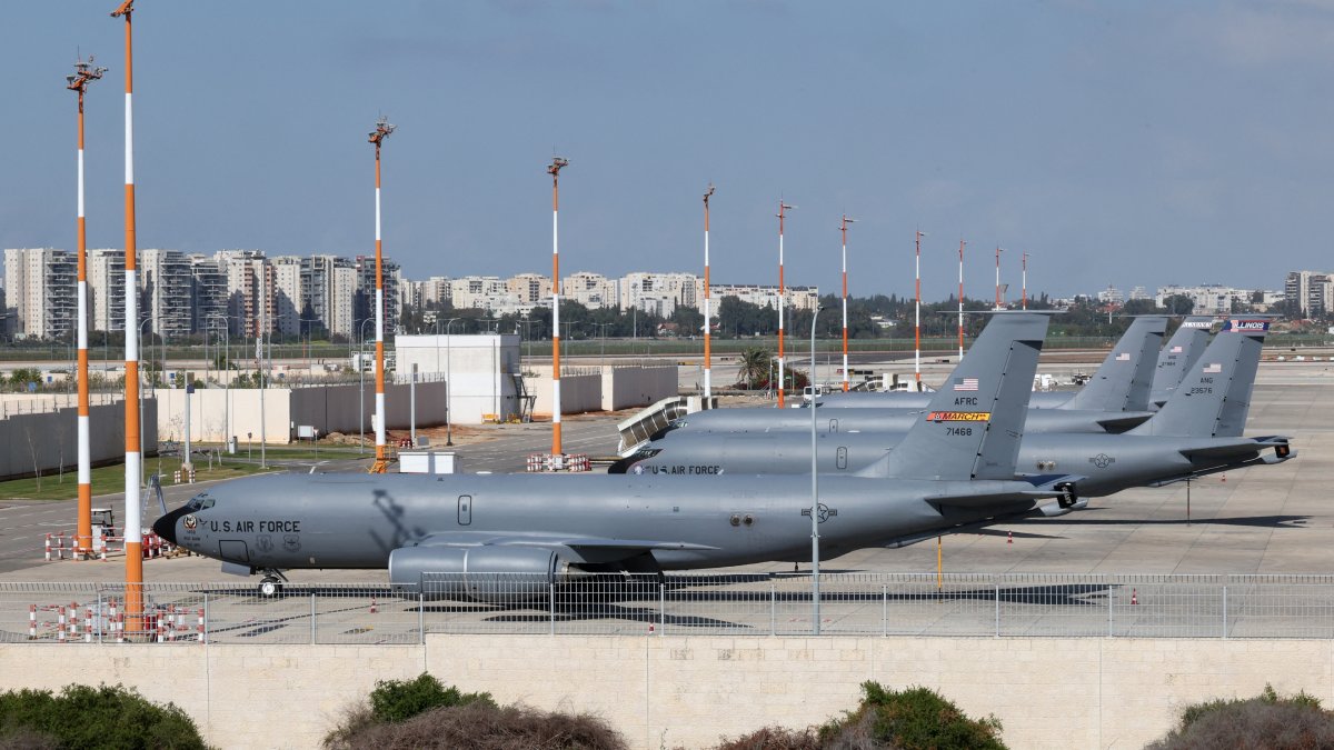 U.S. Air Force military aircrafts are seen parked on the tarmac of the Ben Gurion airport near Tel Aviv, Feb. 25, 2026. (AFP Photo)