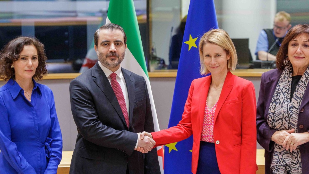 EU Commissioner for Equality Preparedness and Crisis Management Hadja Lahbib, Minister for Foreign Affairs and Expatriates of the Syrian transitional government, Asaad Hassan al-Shaibani, European High Representative of the Union for Foreign Affairs, Kaja Kallas and EU Commissioner for Mediterranean Dubravka Suica, at the first EU-Syria High-level Political Dialogue in Brussels, Belgium, May 11, 2026. (EPA Photo)