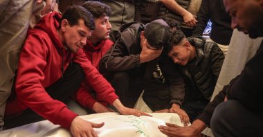 Palestinians mourn beside the bodies of their relatives killed following an Israeli strike targeting a vehicle in Khan Younis, Gaza Strip, Palestine, May 10, 2026. (EPA Photo)