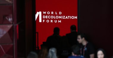Participants attend the opening of the World Decolonization Forum at the Atatürk Cultural Center, May 11, 2026. (AA Photo)