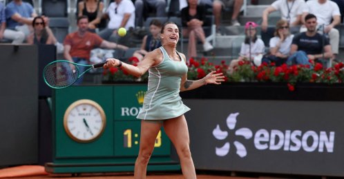 Belarus' Aryna Sabalenka in action during her Italian Open round of 32 match against Romania's Sorana Cirstea at Foro Italico, Rome, Italy, May 9, 2026. (Reuters Photo)