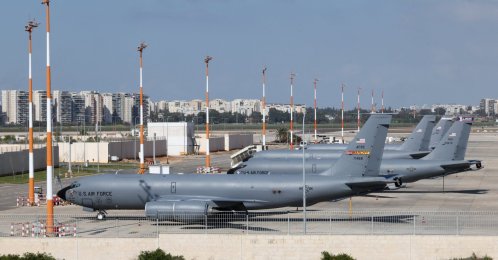 U.S. Air Force military aircrafts are seen parked on the tarmac of the Ben Gurion airport near Tel Aviv, Feb. 25, 2026. (AFP Photo)